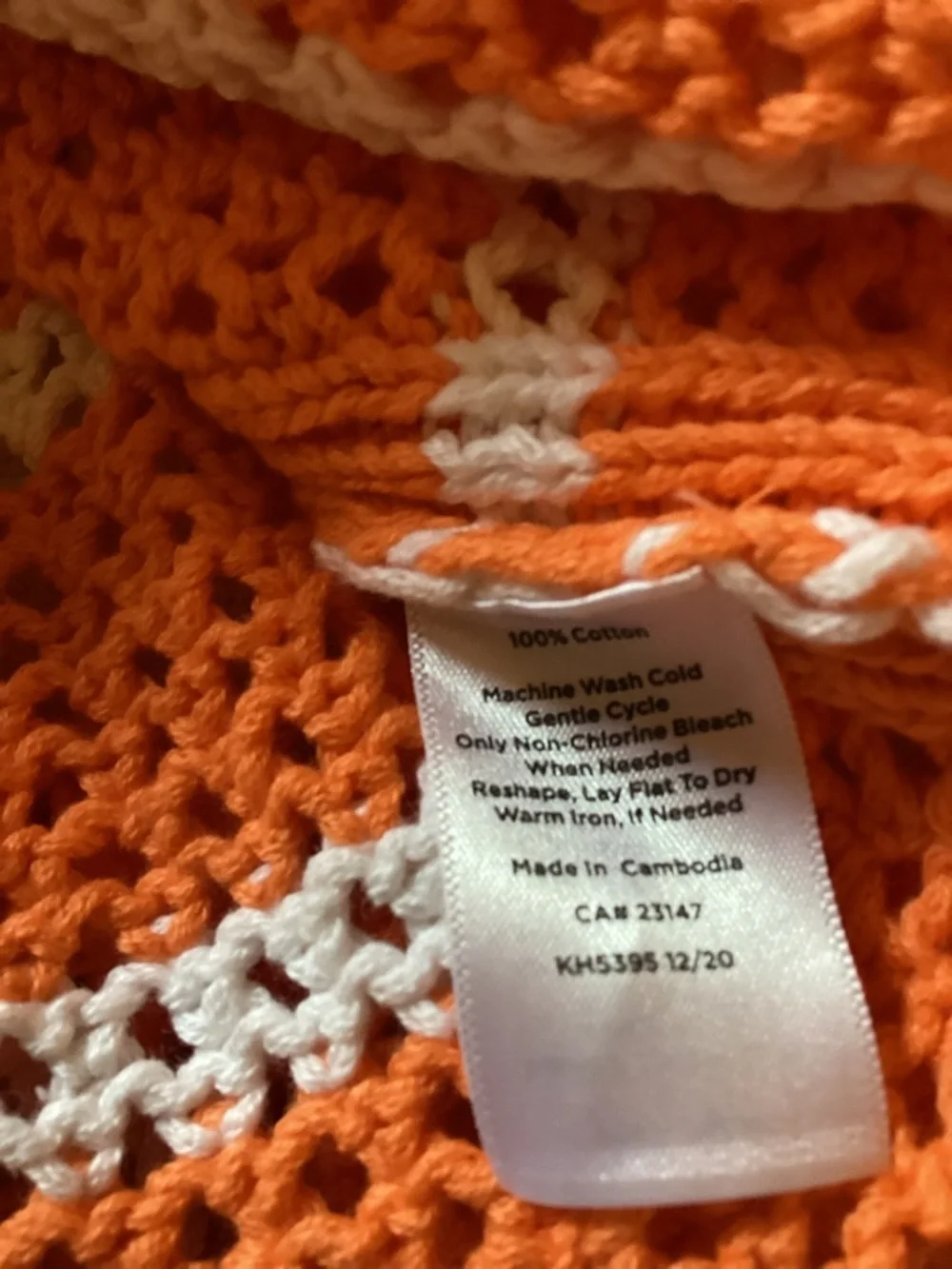 Talbots Women Orange/White Stripe Open Weave Chunky Knit V-Neck Sweater LP E1